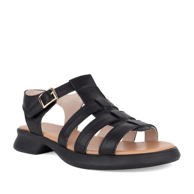 La Conte Women's Black Leather Open-Toe Sandals Casual LAC6594-26122BLK