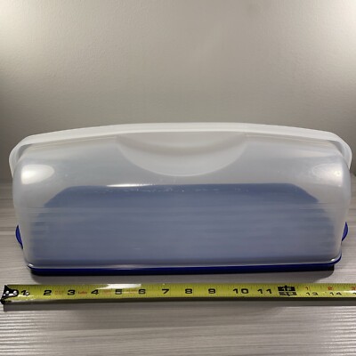 Tupperware Bake N Take Cake Carrier Cupcake Blue Rectangle Long w/ Handle New! 