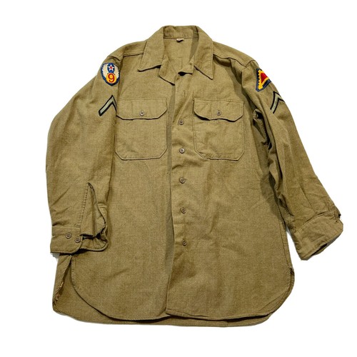 Vintage WW2 Long Sleeve Army Wool Button Down Shirt Olive