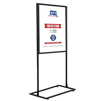 Pedestal Poster Sign Holder Double Sided Slide-In 1-Tier Floor Stand Easy Load