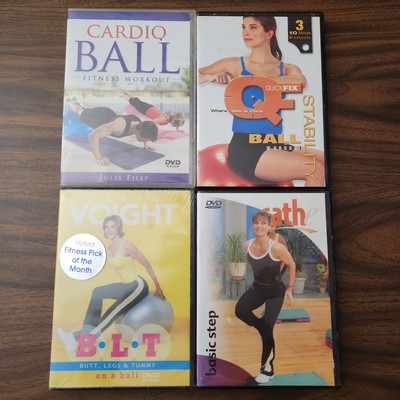 4 DVD Lot Cardio Ball Quick, Fix B.L.T. Karen Voight, Cathe Basic Step Workout