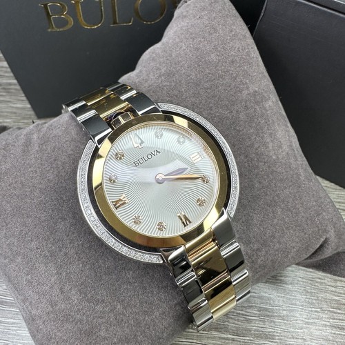 Pre-owned Bulova New✅50 Diamonds✅  Rubaiyat Silver Rose Gold Steel Watch 35mm 98r247 $995