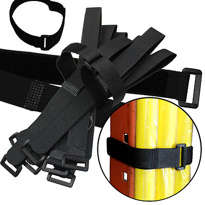 Durable 10 Hook and Loop Reusable Cable Tie Down Straps Kit 20 inch x 3/4'' Black