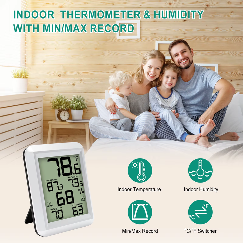 【2025 Upgraded 】Digital Hygrometer Thermometer with Large Dual Display 24H High/
