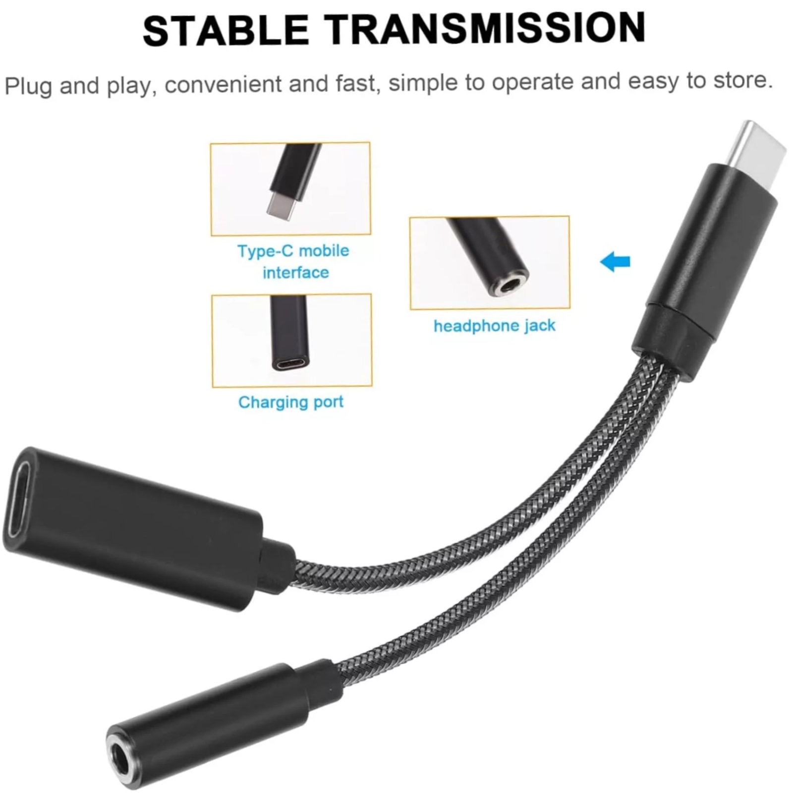 2 in 1 USB Type-C 3.5mm AUX Headphone Jack Adapter Charger For iPhone/Samsung