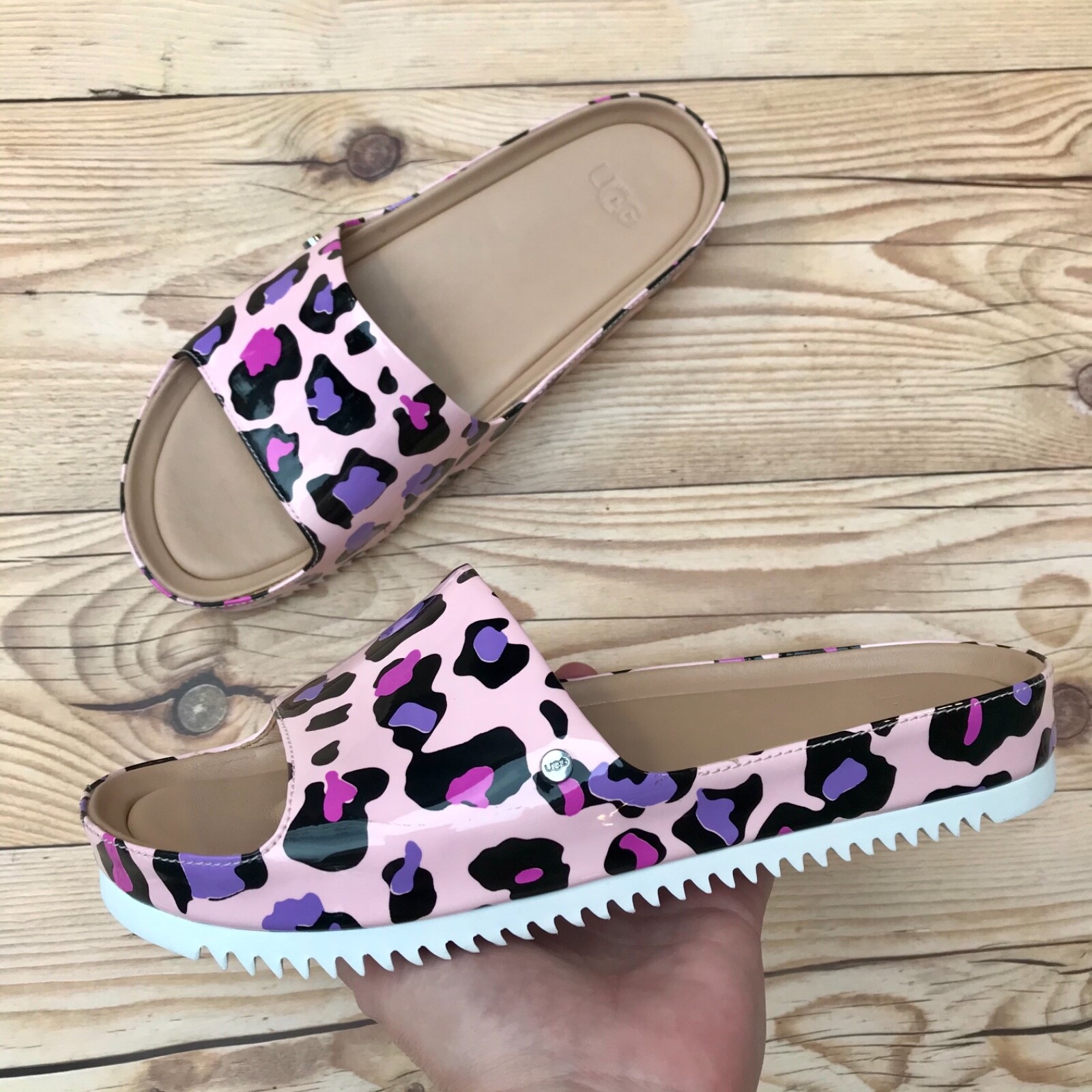 New* UGG Jane Patent Leather Fairy Tale Pink Leopord Slides New* UGG Jane Patent Leather Fairy Tale Pink Leopord Slides