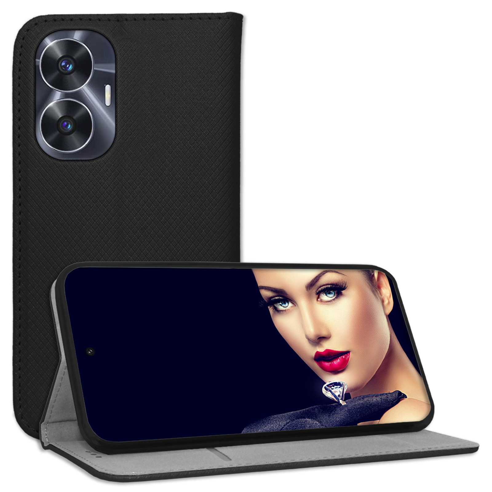 Schutzhülle Klapphülle Bookstyle für Realme C55 Schwarz Tasche Case Wallet