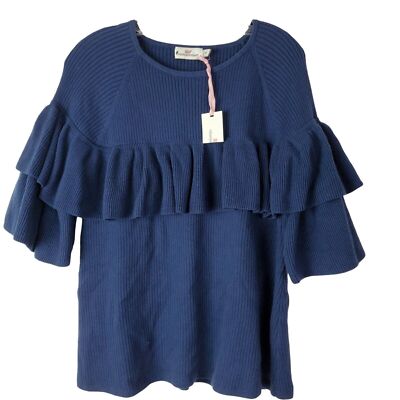 NWT Vineyard Vines Navy Blue Ribbed Ruffle Sweater Pullover Womens M