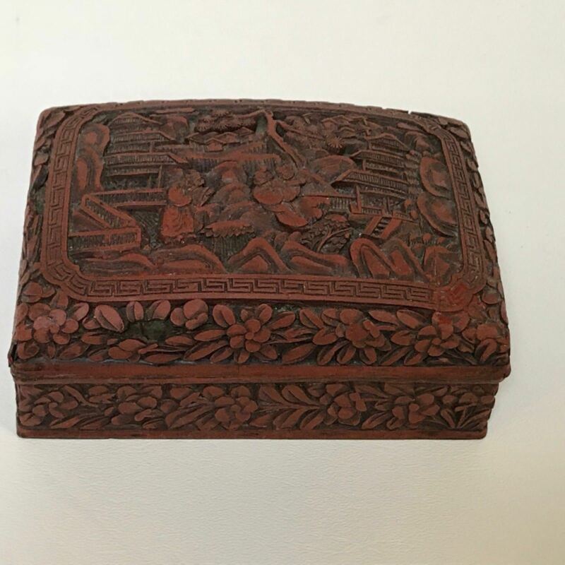 Antique Chinese Carved Cinnabar Box 