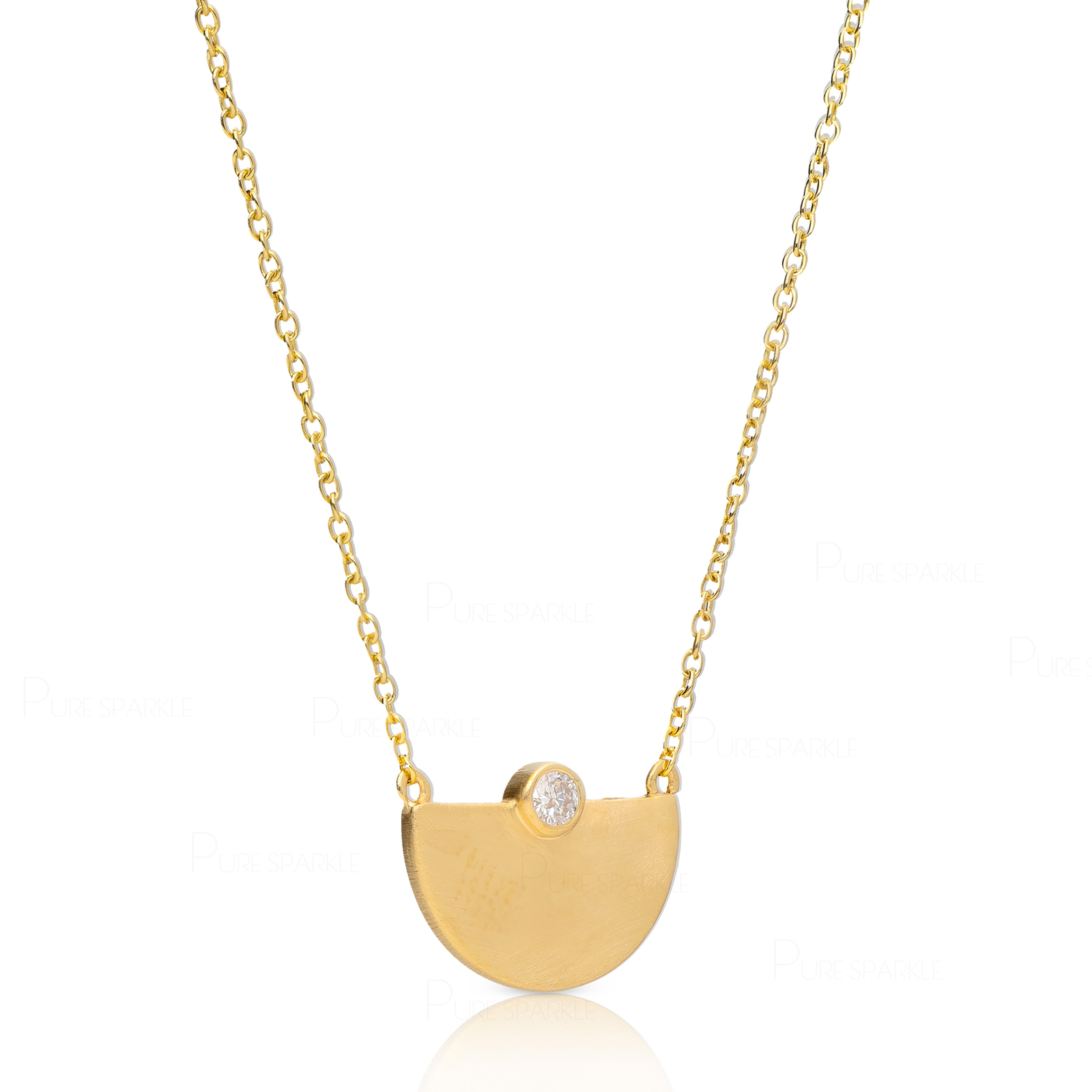 14K Gold 0.05 Ct. Lab-Created Diamond Small Horizon Pendant Necklace Jewelry