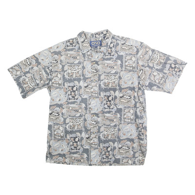 LIBERTY HOUSE Mens Blue Grey Patterned Cotton Shirt L Casual Summer Short Sleeve