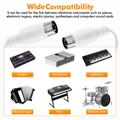 1.5m MIDI 5 Pin DIN Male to Male Music Instrument Keyboard Cable Cord Connector