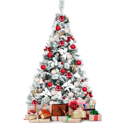 Topbuy Artificial Snow Flocked Christmas Tree, 5FT Hinged Christmas Tree W/ 405