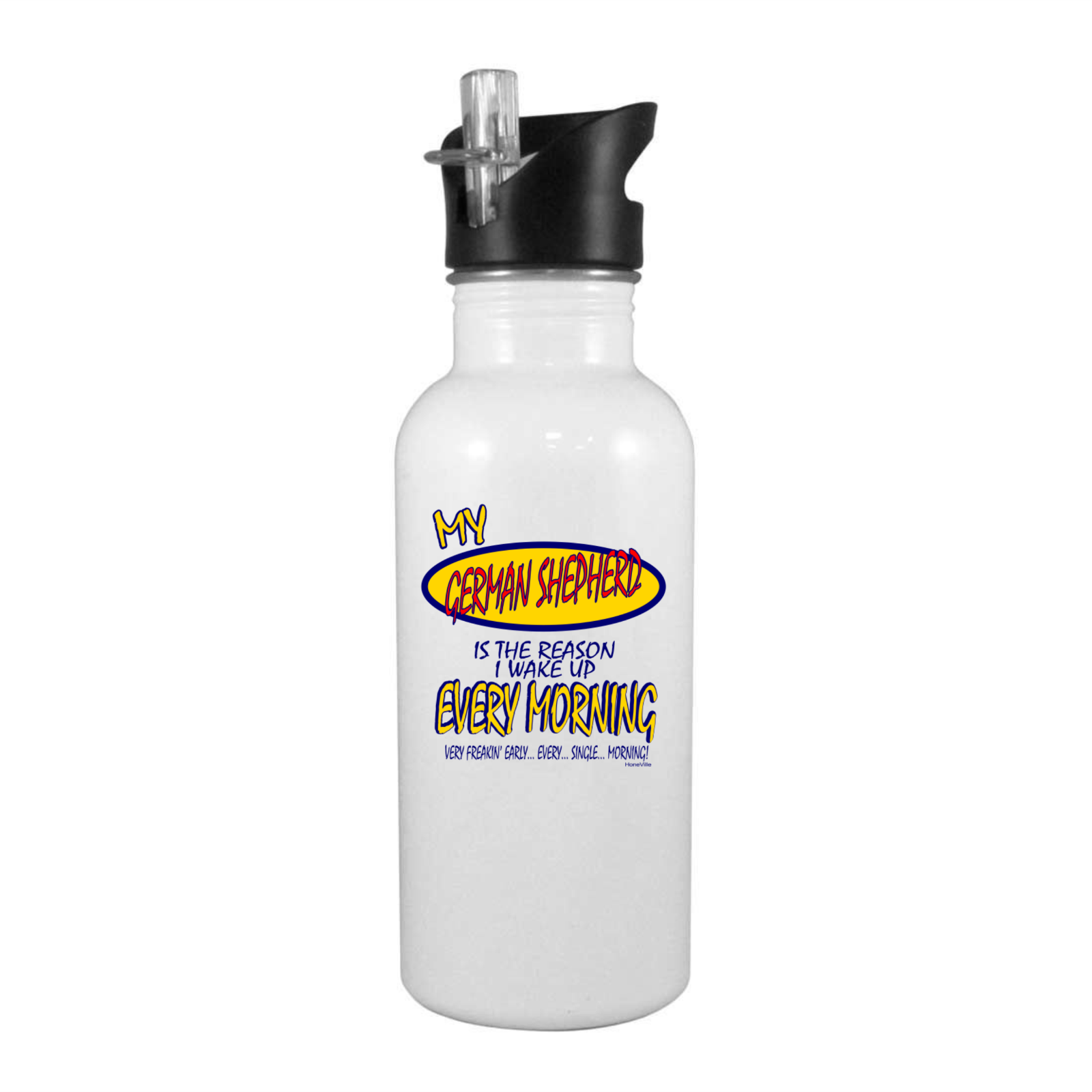 Stainless Steel Water Bottle 20oz Straw GERMAN SHEPHERD Reason Up Every Morning