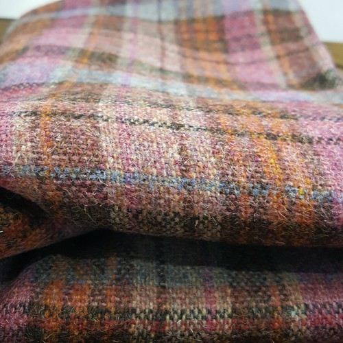 Vintage wool plaid fabric purple gray brown rust tartan 62 in wide x 1 yd