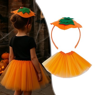 Halloween Pumpkin Headband with Tutu Skirt Funny Headwear for Costume Party