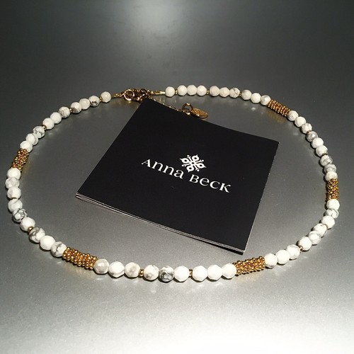 Pre-owned Anna Beck 18k Gold Plated Sterling Silver Beaded Howlite Necklace 16”+2”l In White