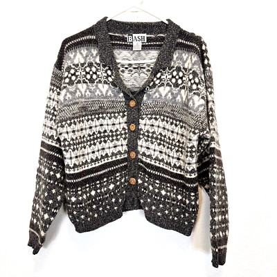 VTG Bash Grandpa Heavy Knit Button Down Casual Cozy Cardigan Sweater Women M