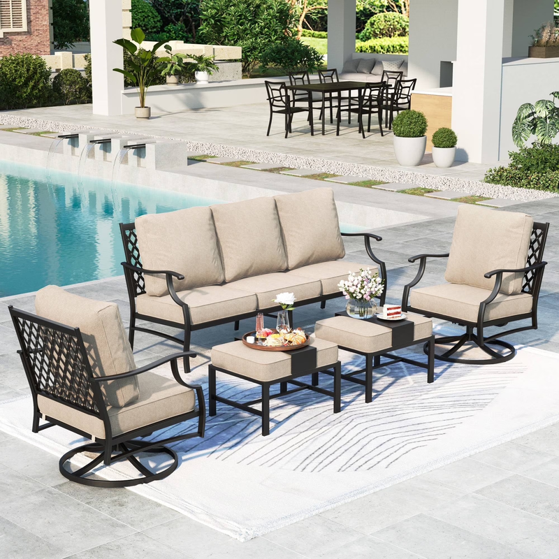 7-Seat Metal Outdoor Patio Furniture Set Swivel Chairs Ottoman...