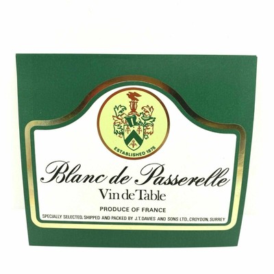 Blanc De Passerelle Vin De Table Wine Label Mint