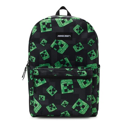 Minecraft Creeper 17'' Laptop Backpack Book School Bag Black Green NWT Free Ship!