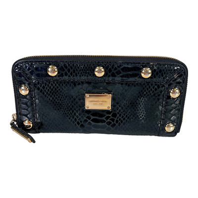 Michael Kors Women s Black Embossed Python Print Studded Wallet