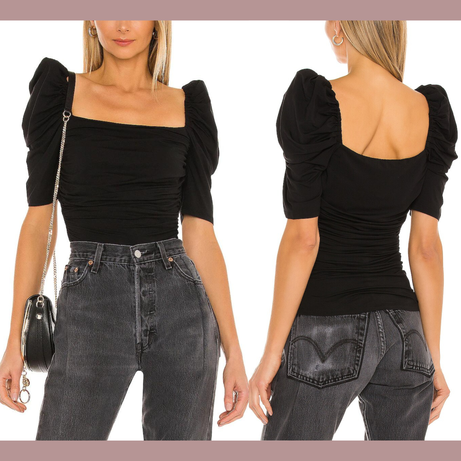 Betty枠 NEW $178 FRAME [ XS ] Betty Ruched Square Neck Knit Top In