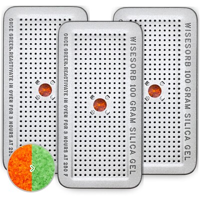 100Gram Indicating Silica Gel Canister, Reusable Desiccant Dehumidifier, 3 Pack