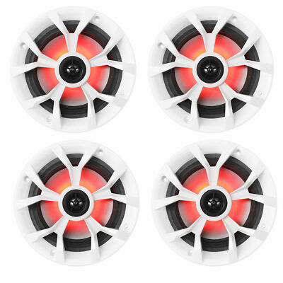 (4) Rockville RKL65MBW 6.5'' 700w Marine Boat Speakers w/LED+Black/White Grilles