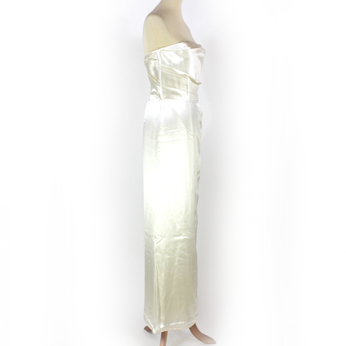 Pre-owned Reformation Ivory Strapless Barrow Silk Dress 8 Satin High Slit Maxi Wedding In Yellow