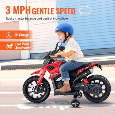 Kids Ride on Motorcycle 6V Electric Motorbike 2 Wheels w/LED 65 lbs Load Aged 3+