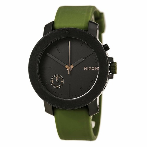 Pre-owned Nixon Women's The Raider Watch Chrono Black Dial Green Silicone Strap A3171089