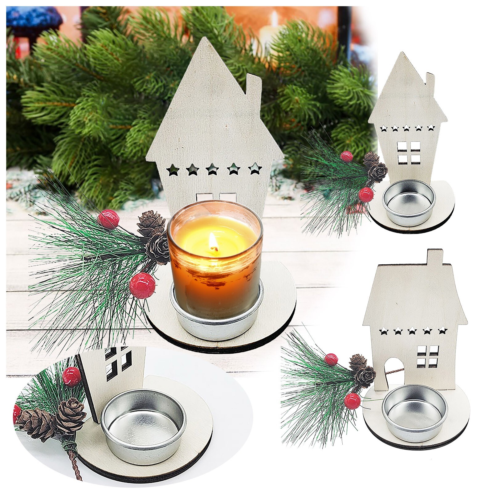 Christmas Wooden Candlestick Creative Festival DIY Crafts Wooden Christmas Home
