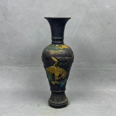 Vintage Chinese Copper Bronze Gilded Handmade Statue crane Vases BD2231