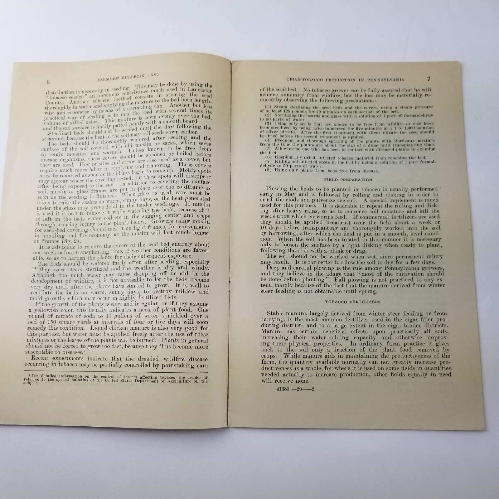 US Department of Agriculture Farmers Bulletin 1580 Cigar Tobacco Production