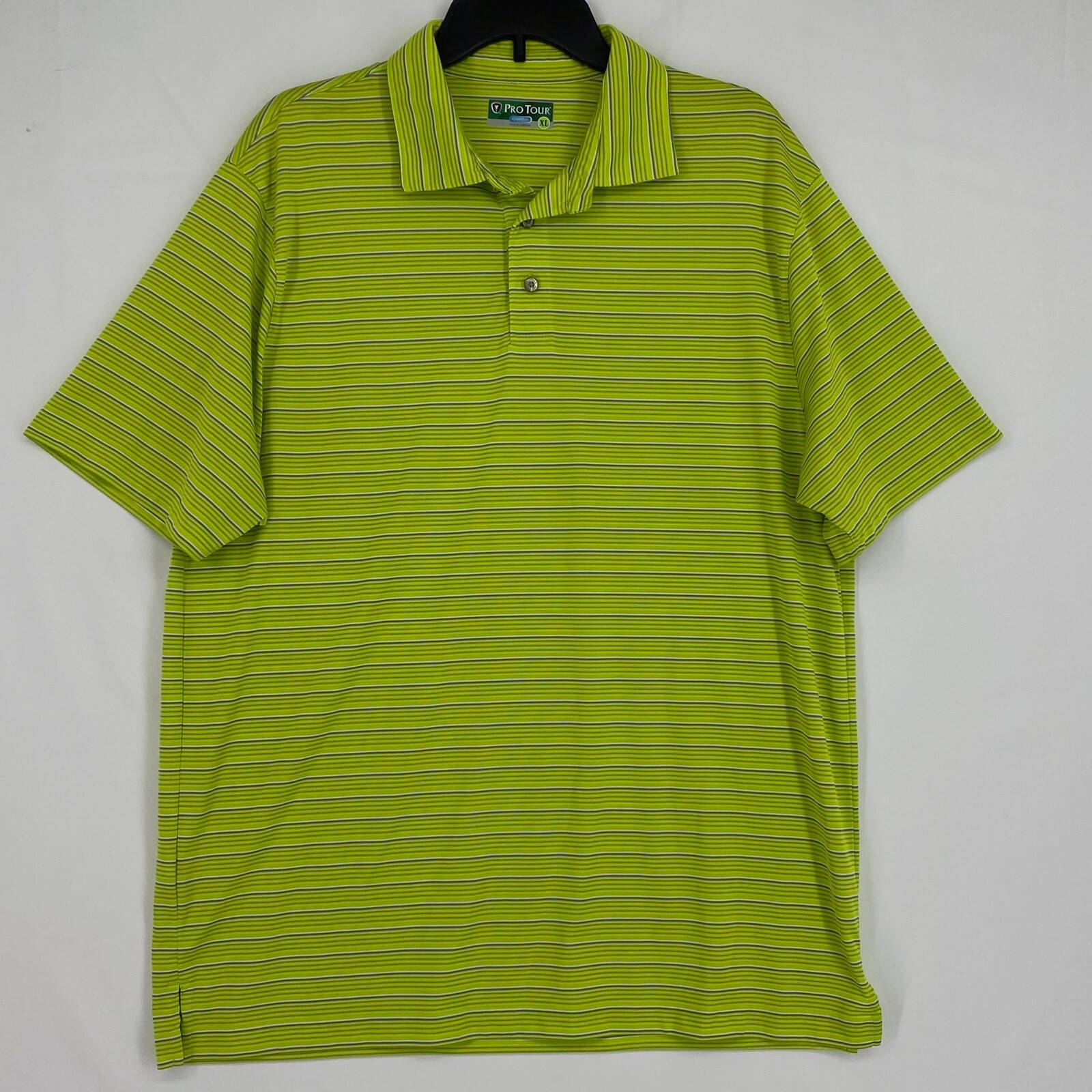 Pro Tour Mens XL Golf Polo Shirt Lime Green Gray Stripes