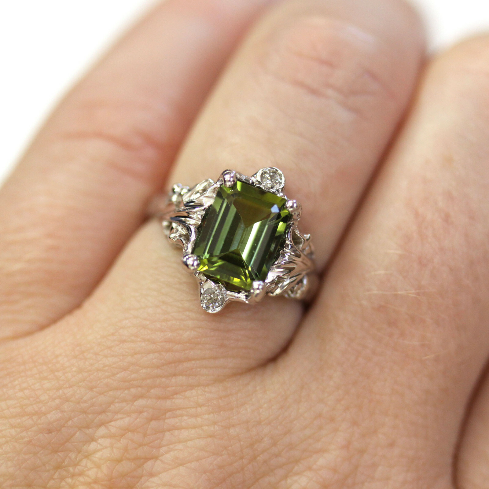 Pre-owned Jewelry By Arsa 2.6 Ctw Natural Green Tourmaline & Diamond Solid 14k Yellow Gold Cocktail Ring