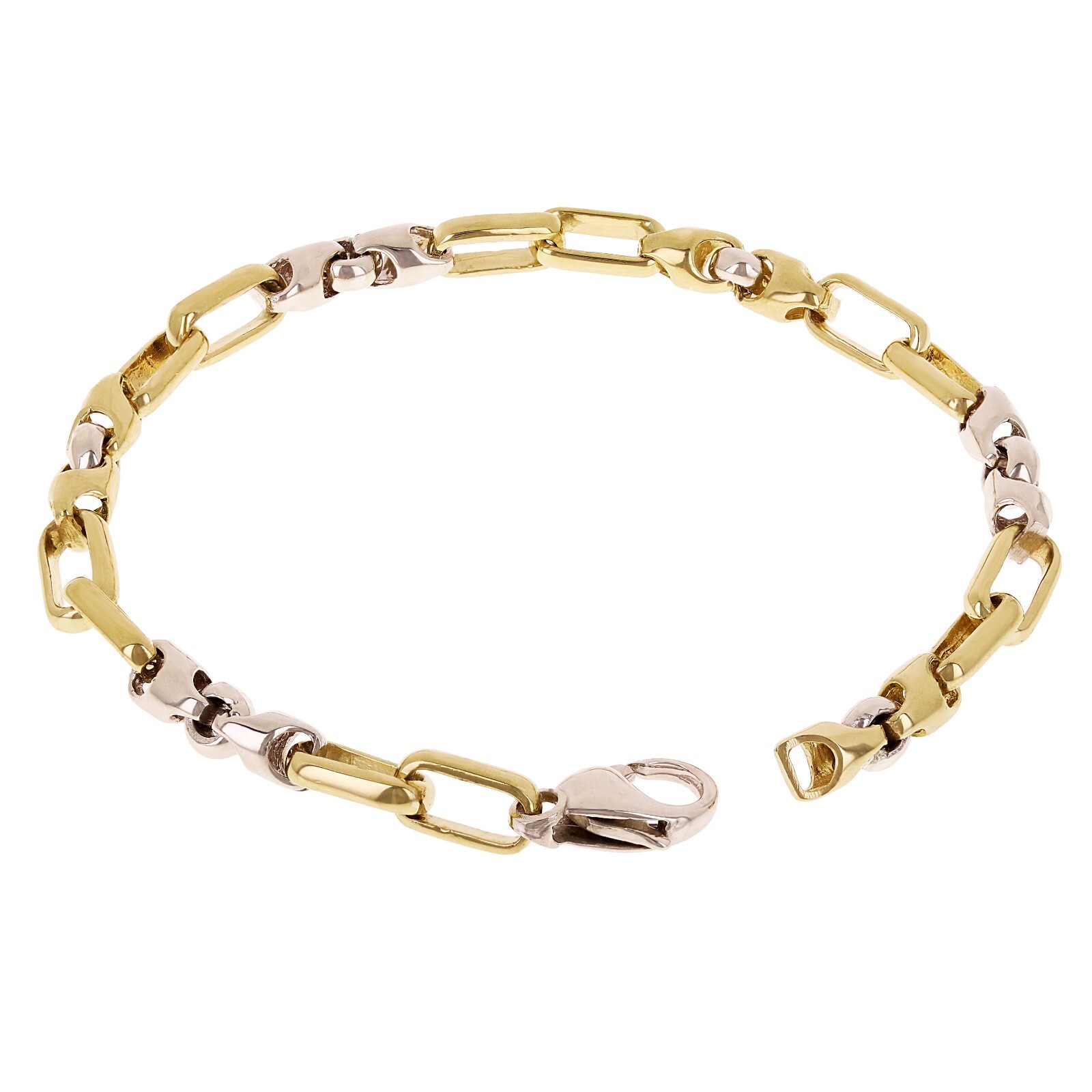 14k Two Tone Gold Solid Handmade Fashion Link Bracelet 7