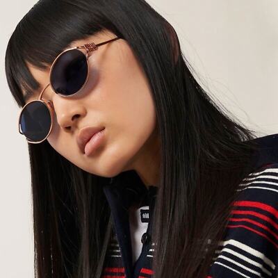 Pre-owned Miu Miu Mu52ys Zvf1v1 Rose Gold Havana Blue Lens Women Sunglasses Authentic