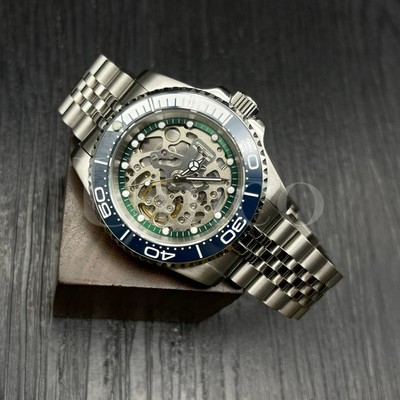 Custom Made SUB Watch Seamaster Style Diver NH70 Auto Movement Blue/W Bezel