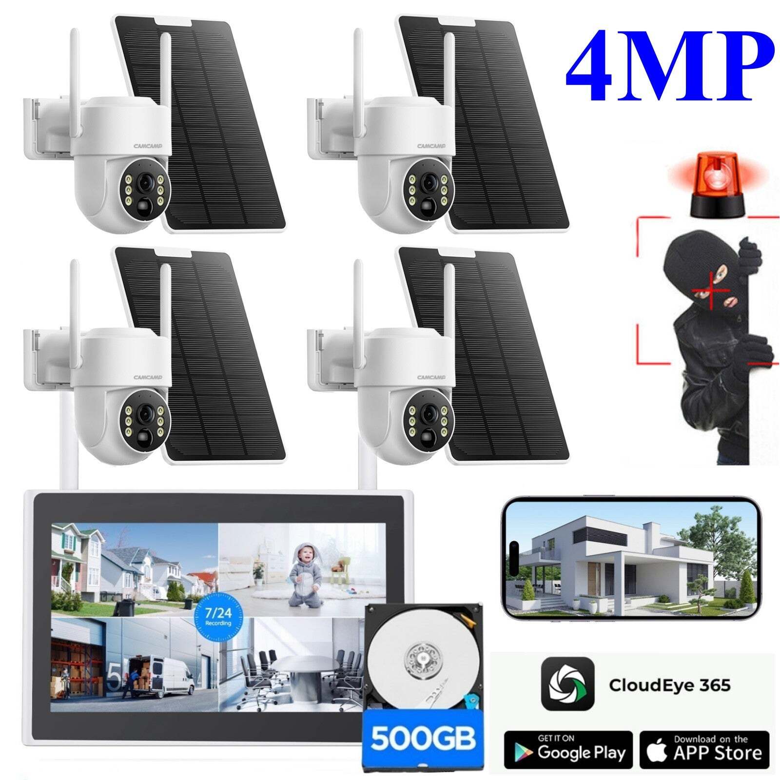 10ch Solar Wifi 10'' Monitor Nvr+500gb