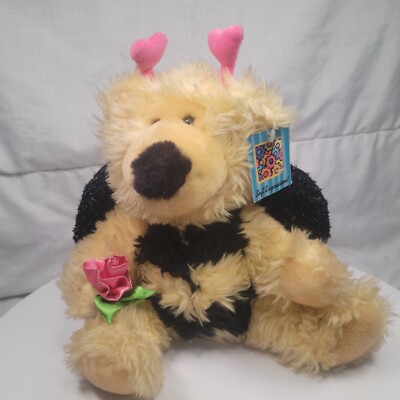 Russ breezy teddy bear bumble bee bear with hearts & black wings 10'' NWT