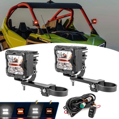 40W 3'' Strobe Light Pods Mount DT Wire Kit For Polaris RZR 2'' Round Roll Cage