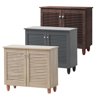 2 Door Shoe Cabinet Storage Unit with Louvered Doors for Hallway Modern Style