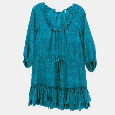 Rebecca Taylor 100% Silk Blue Python Print Tiered Mini Dress Size 0