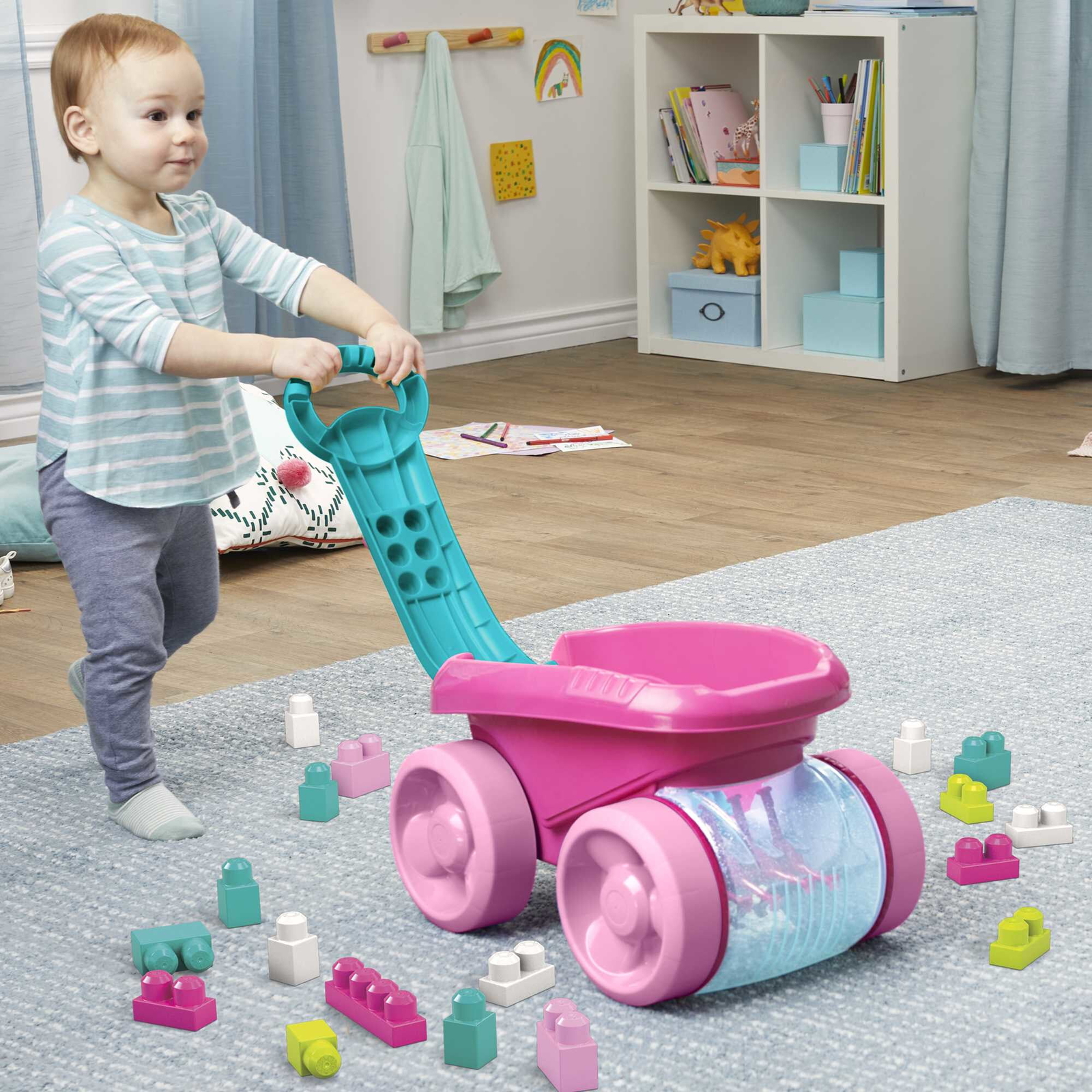 MEGA BLOKS Fisher-Price Pink Block Scooping Wagon Building Toy  for Toddler