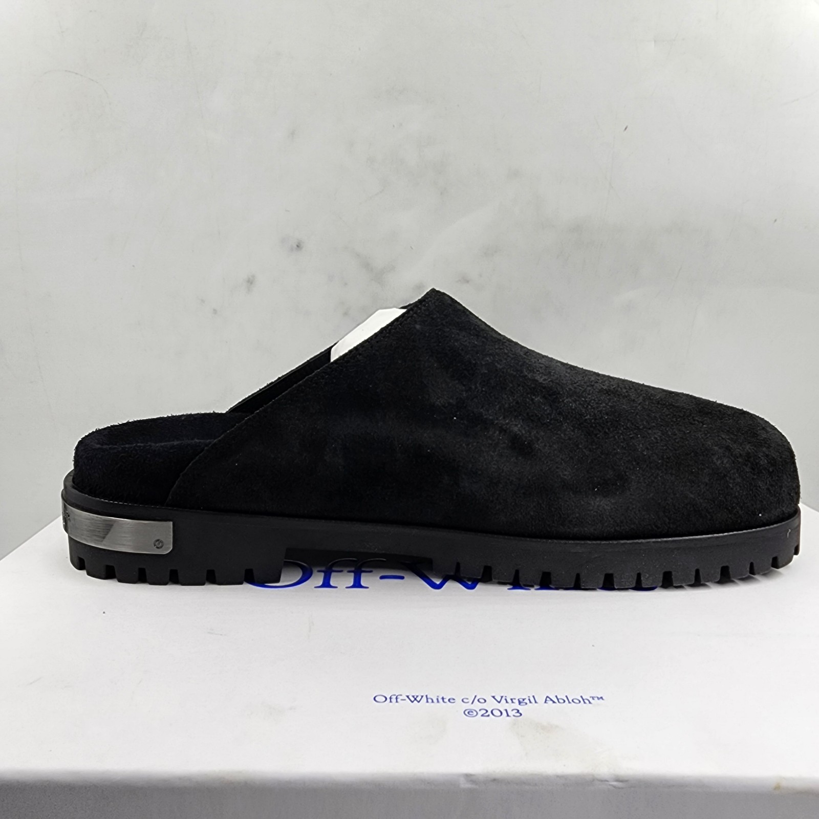 Off-White Metal Logo Slip On Mules Men's 41/8US Black/Silver Heel Embossed logo - Picture 13 of 22
