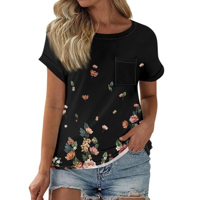 Women's T Shirt Tee Printed Short Sleeve Pocket Daily Weekend Fashion Basic