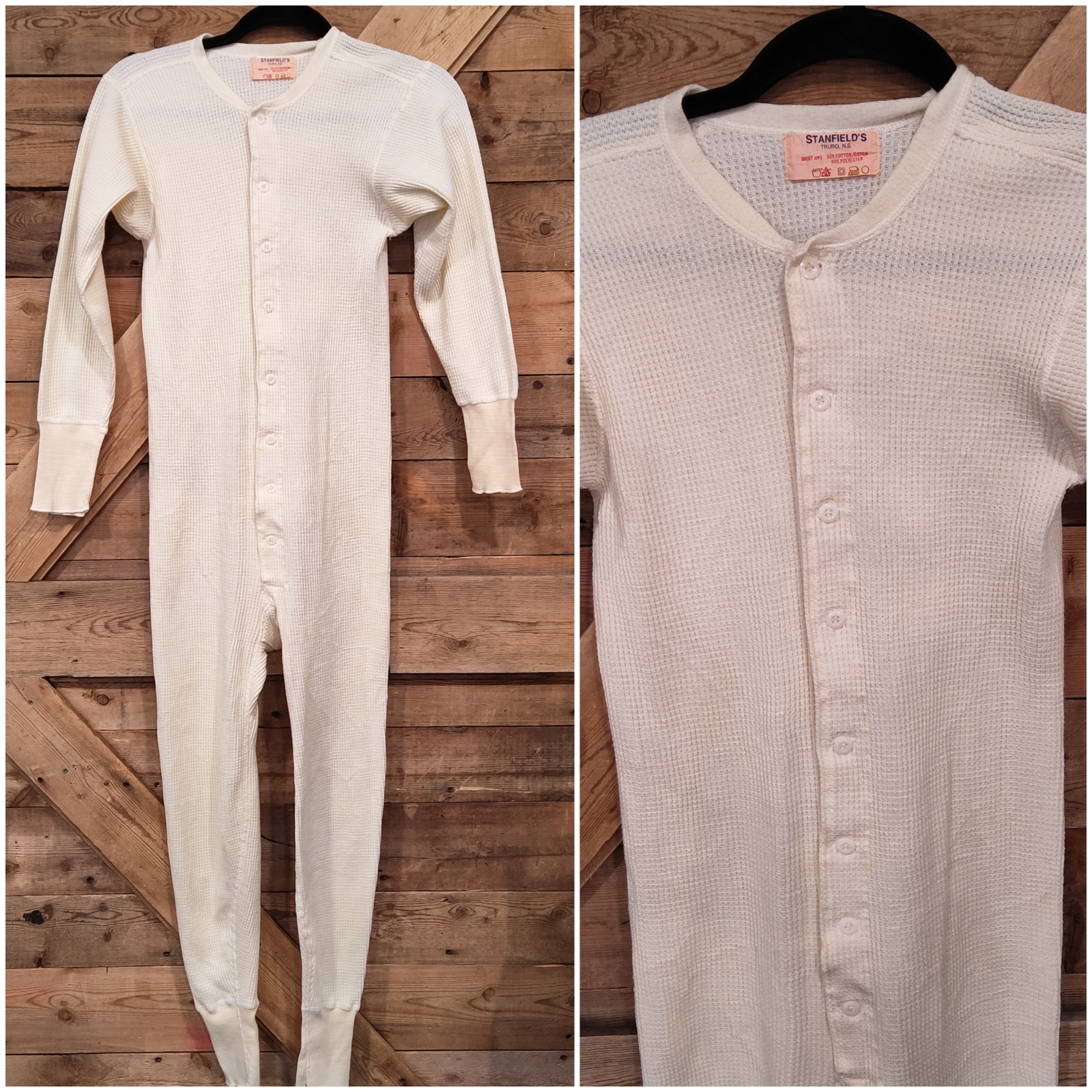 Vintage STANFIELDS Cotton Blend Thermal 1Pc Long Johns Underwear Small 38