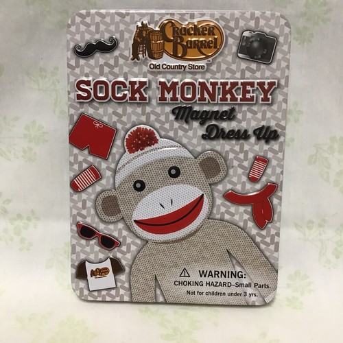 Sock Monkey Magnet Dress Up Cracker Barrel Gift Card Metal Box Collectible